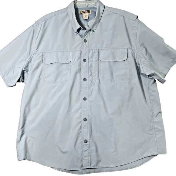Duluth Trading Mens Fishing Shirt 2XL Vented Mesh Nylon Short Sleeve Blue - Picture 1 of 6